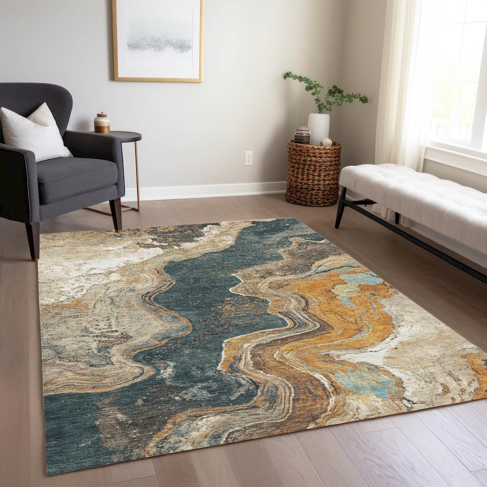 Machine Washable Indoor/Outdoor Chantille Wheat 5' x 7'6" Rug. Picture 6