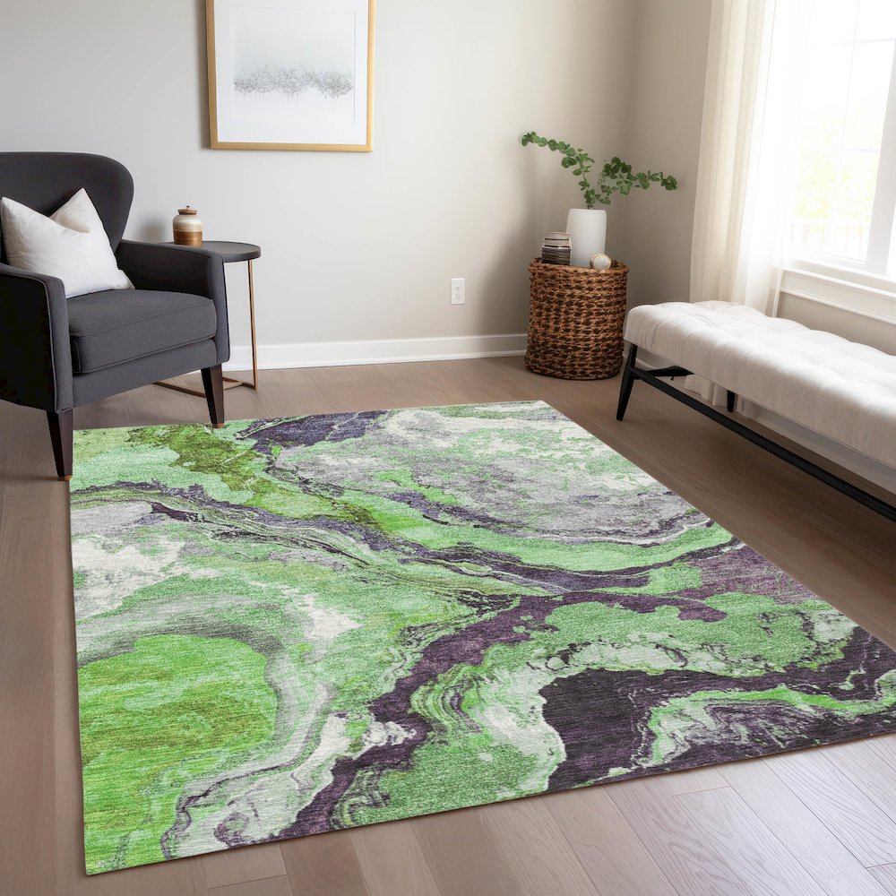 Machine Washable Indoor/Outdoor Chantille Green 5' x 7'6" Rug. Picture 6