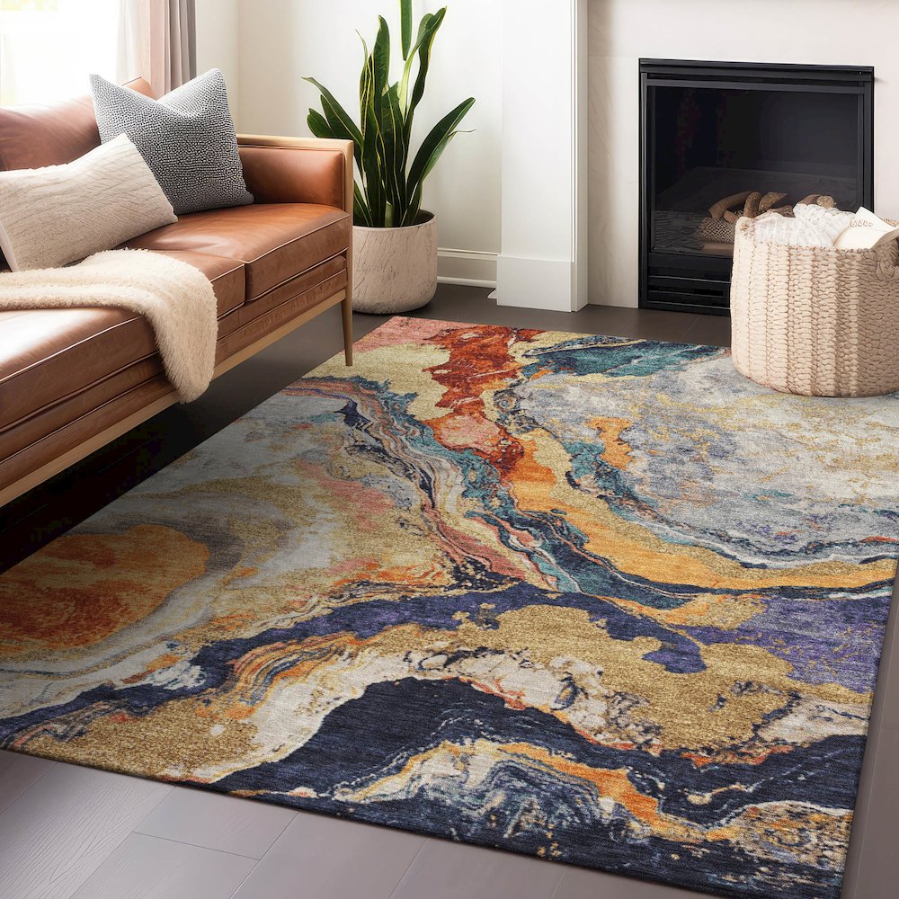 Machine Washable Indoor/Outdoor Chantille Linen 5' x 7'6" Rug. Picture 5