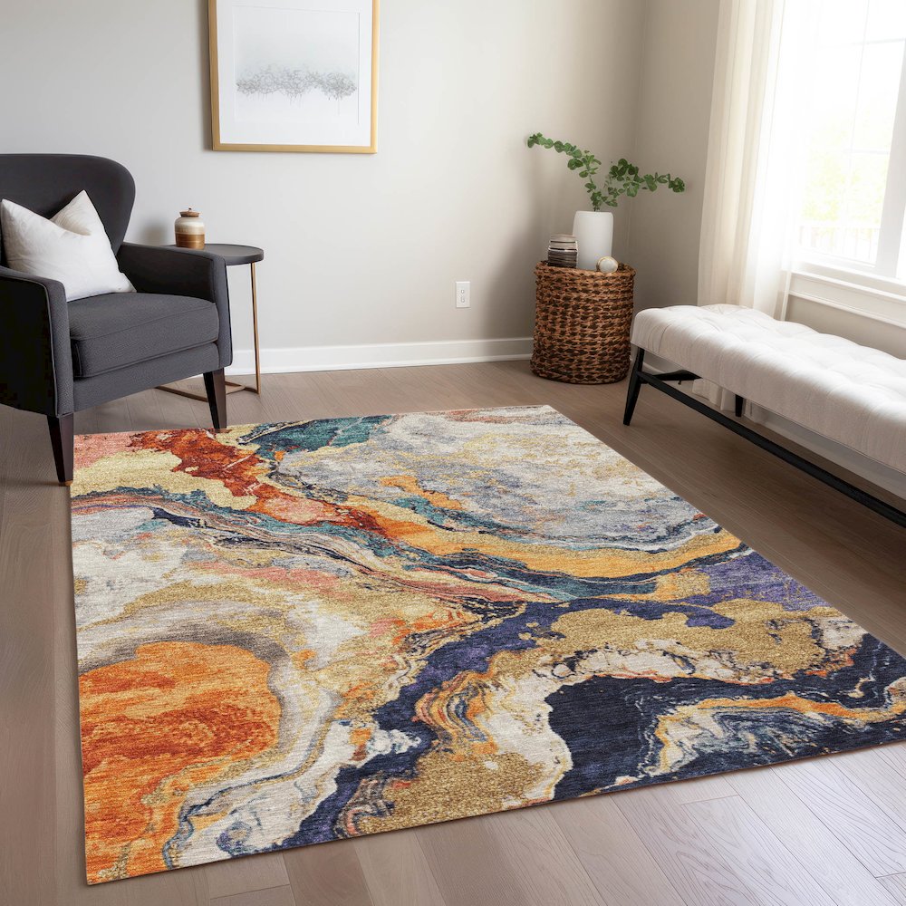 Machine Washable Indoor/Outdoor Chantille Linen 5' x 7'6" Rug. Picture 6