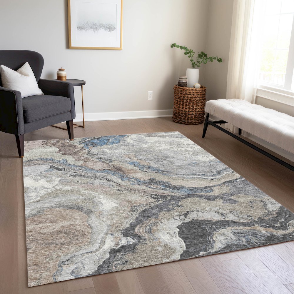 Machine Washable Indoor/Outdoor Chantille Taupe 5' x 7'6" Rug. Picture 6