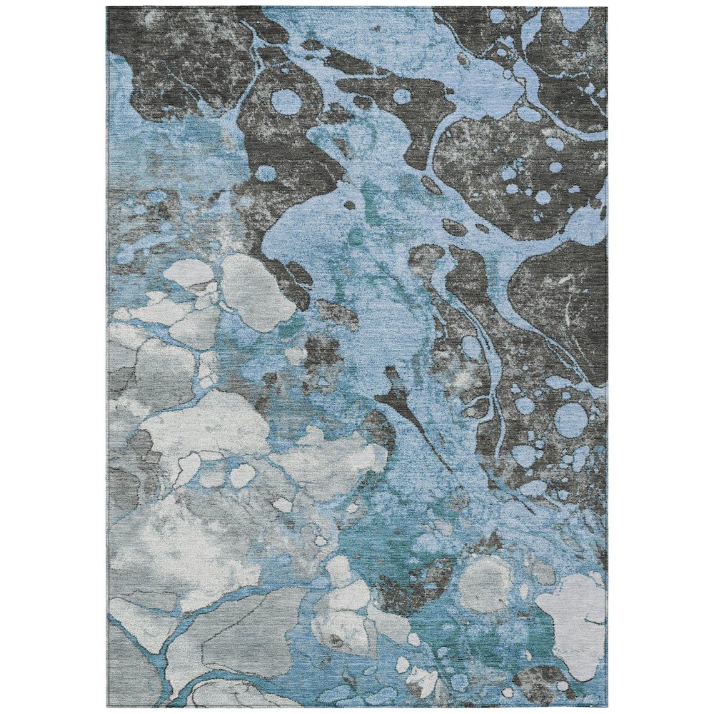 Machine Washable Indoor/Outdoor Chantille Blue 5' x 7'6" Rug. Picture 1