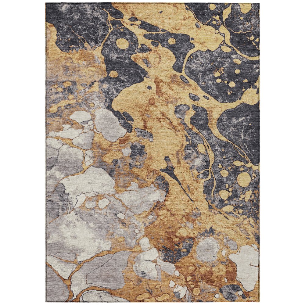 Machine Washable Indoor/Outdoor Chantille Gold 5' x 7'6" Rug. Picture 1