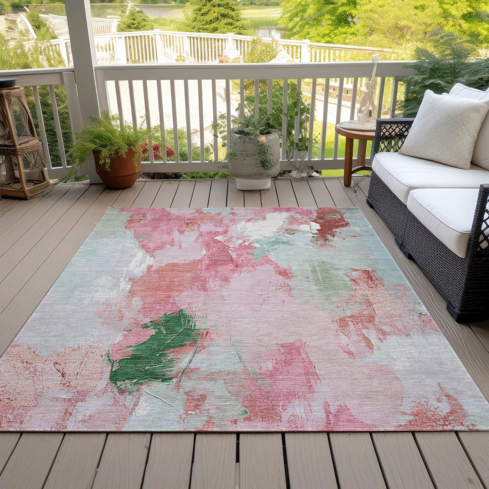 Machine Washable Indoor/Outdoor Chantille Blush 5' x 7'6" Rug. Picture 8