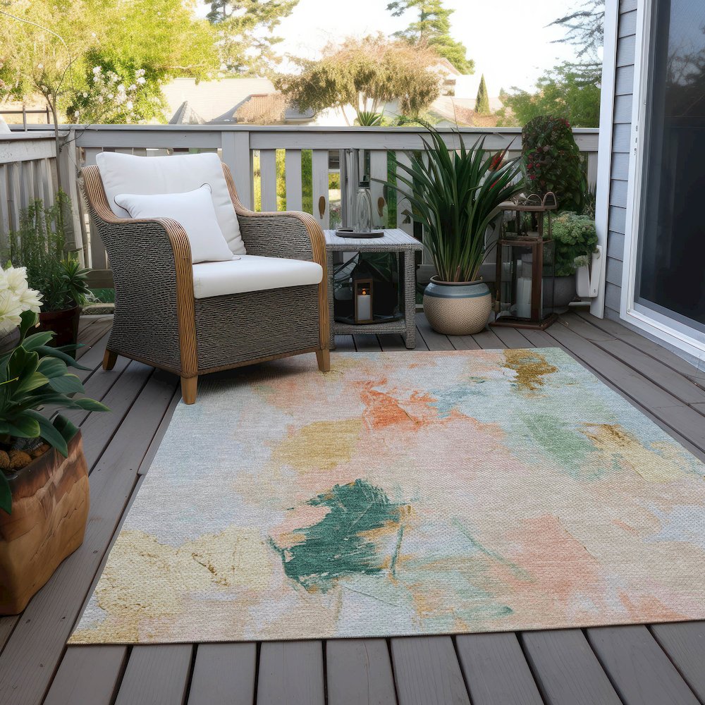 Machine Washable Indoor/Outdoor Chantille Peach 5' x 7'6" Rug. Picture 7