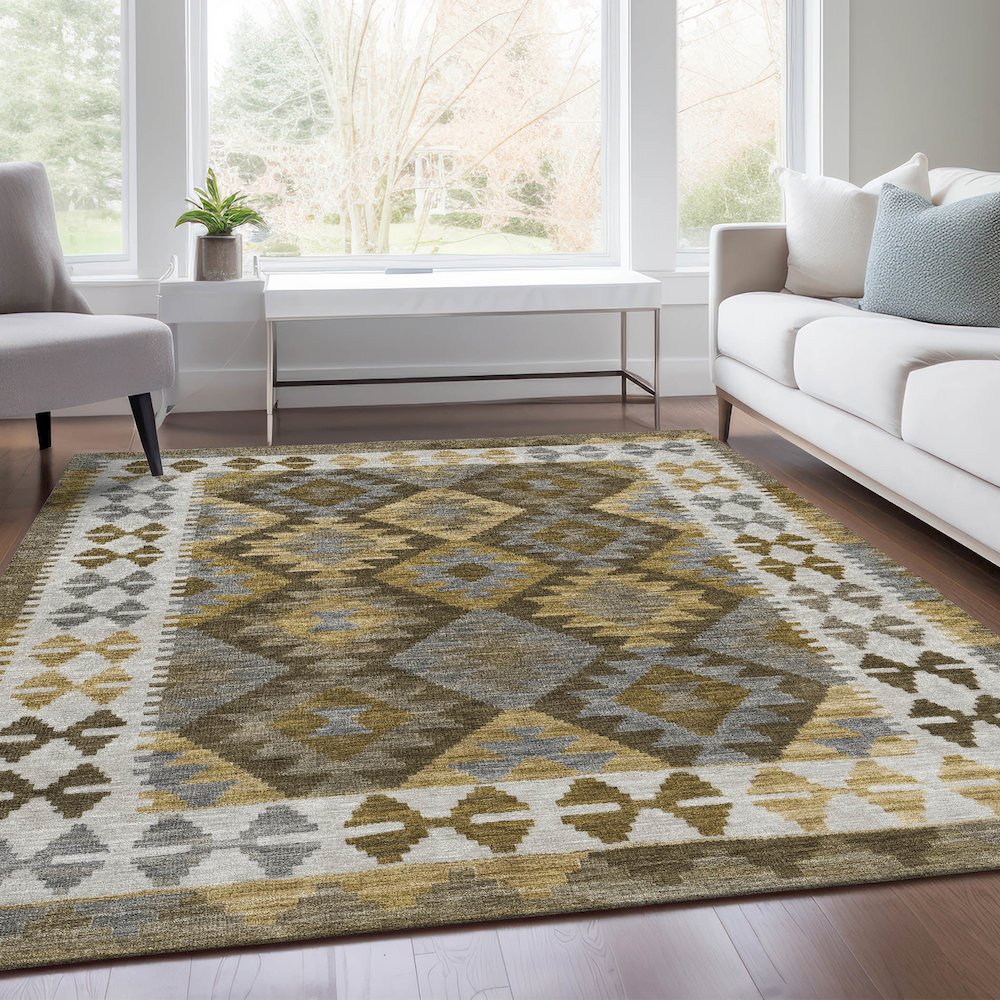 Machine Washable Indoor/Outdoor Chantille Brown 5' x 7'6" Rug. Picture 6