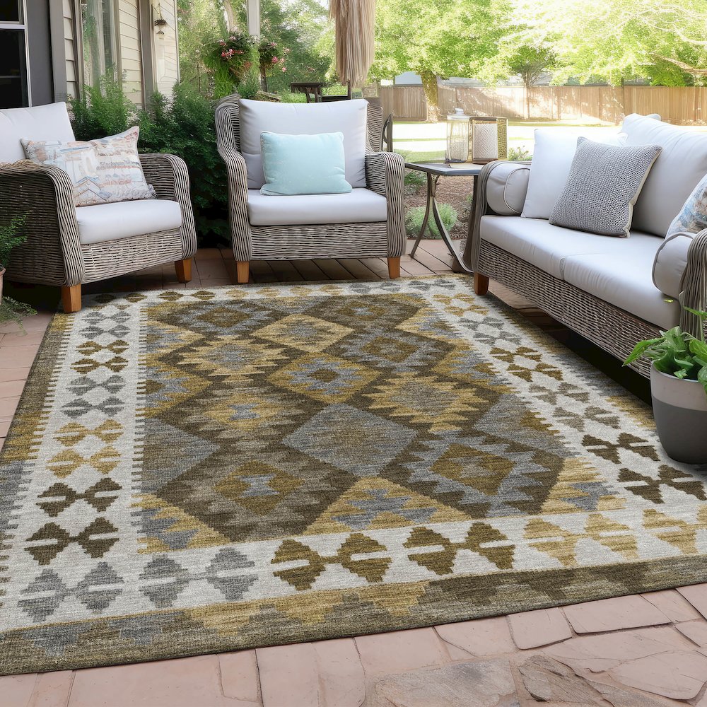 Machine Washable Indoor/Outdoor Chantille Brown 5' x 7'6" Rug. Picture 7