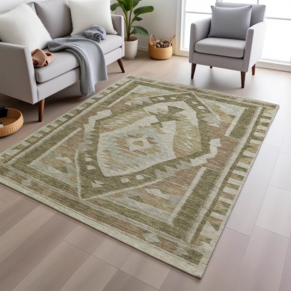 Machine Washable Indoor/Outdoor Chantille Linen 5' x 7'6" Rug. Picture 5