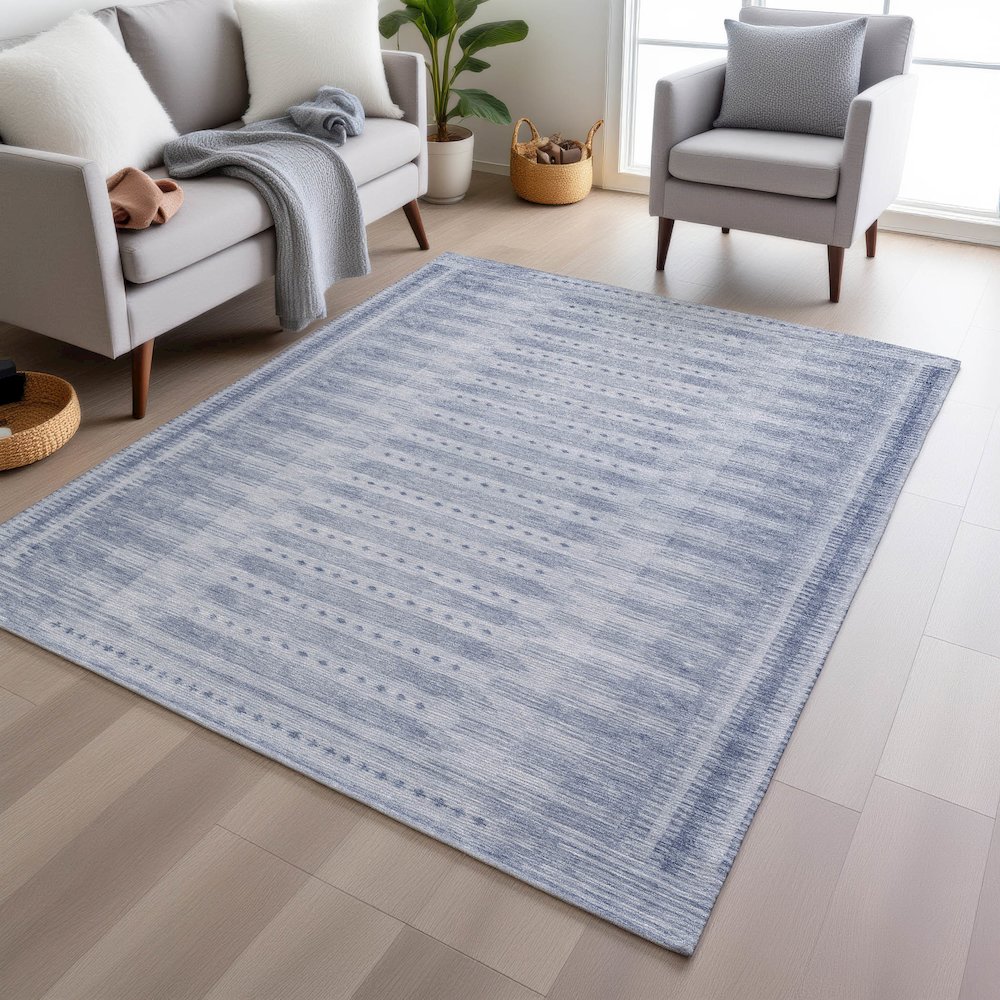 Machine Washable Indoor/Outdoor Chantille Blue 5' x 7'6" Rug. Picture 5