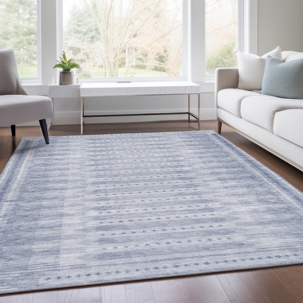 Machine Washable Indoor/Outdoor Chantille Blue 5' x 7'6" Rug. Picture 6