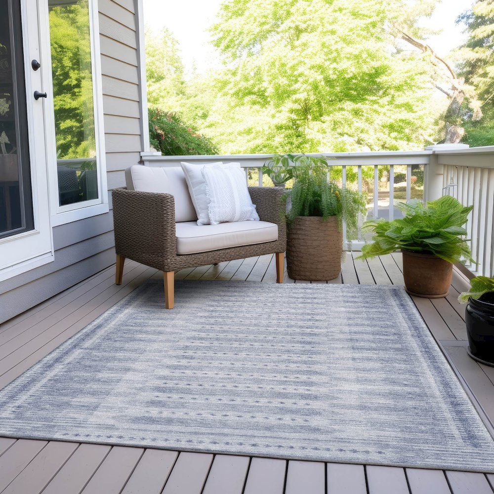 Machine Washable Indoor/Outdoor Chantille Blue 5' x 7'6" Rug. Picture 8