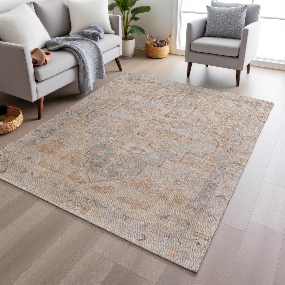 Machine Washable Indoor/Outdoor Chantille Copper 5' x 7'6" Rug. Picture 5