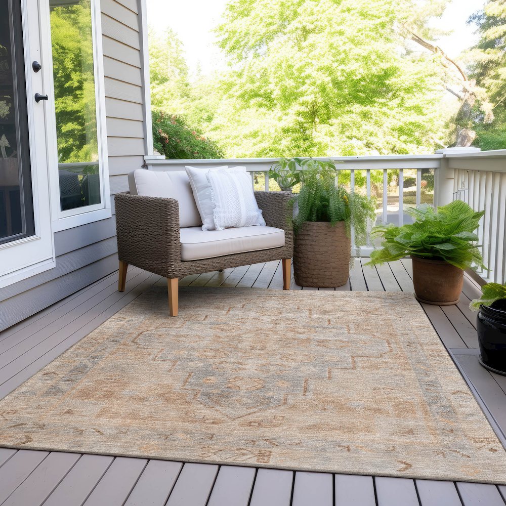 Machine Washable Indoor/Outdoor Chantille Copper 5' x 7'6" Rug. Picture 8