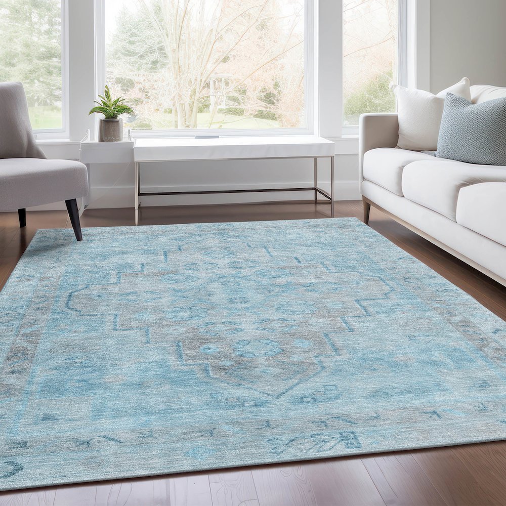 Machine Washable Indoor/Outdoor Chantille Sky 5' x 7'6" Rug. Picture 6