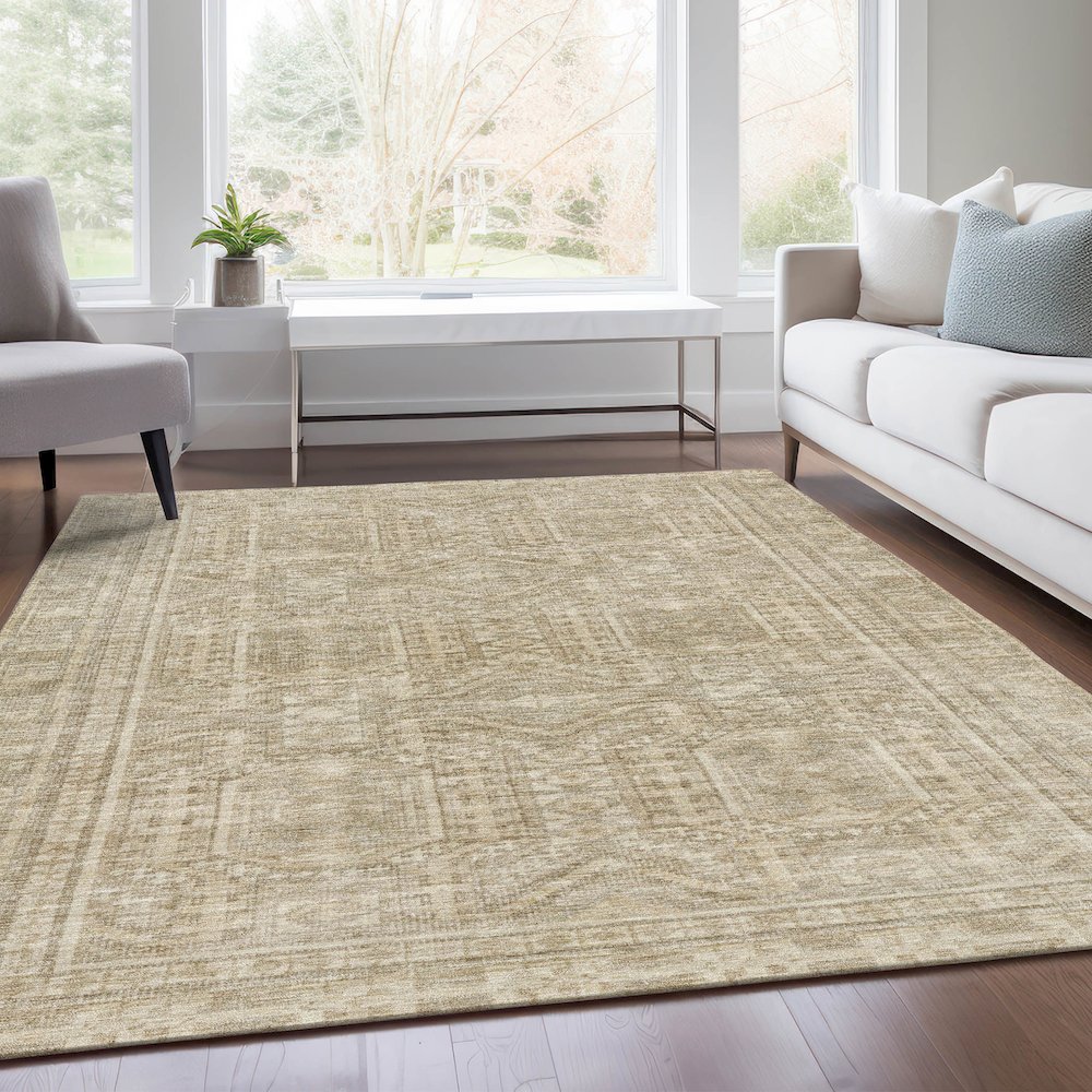 Machine Washable Indoor/Outdoor Chantille Beige 5' x 7'6" Rug. Picture 6