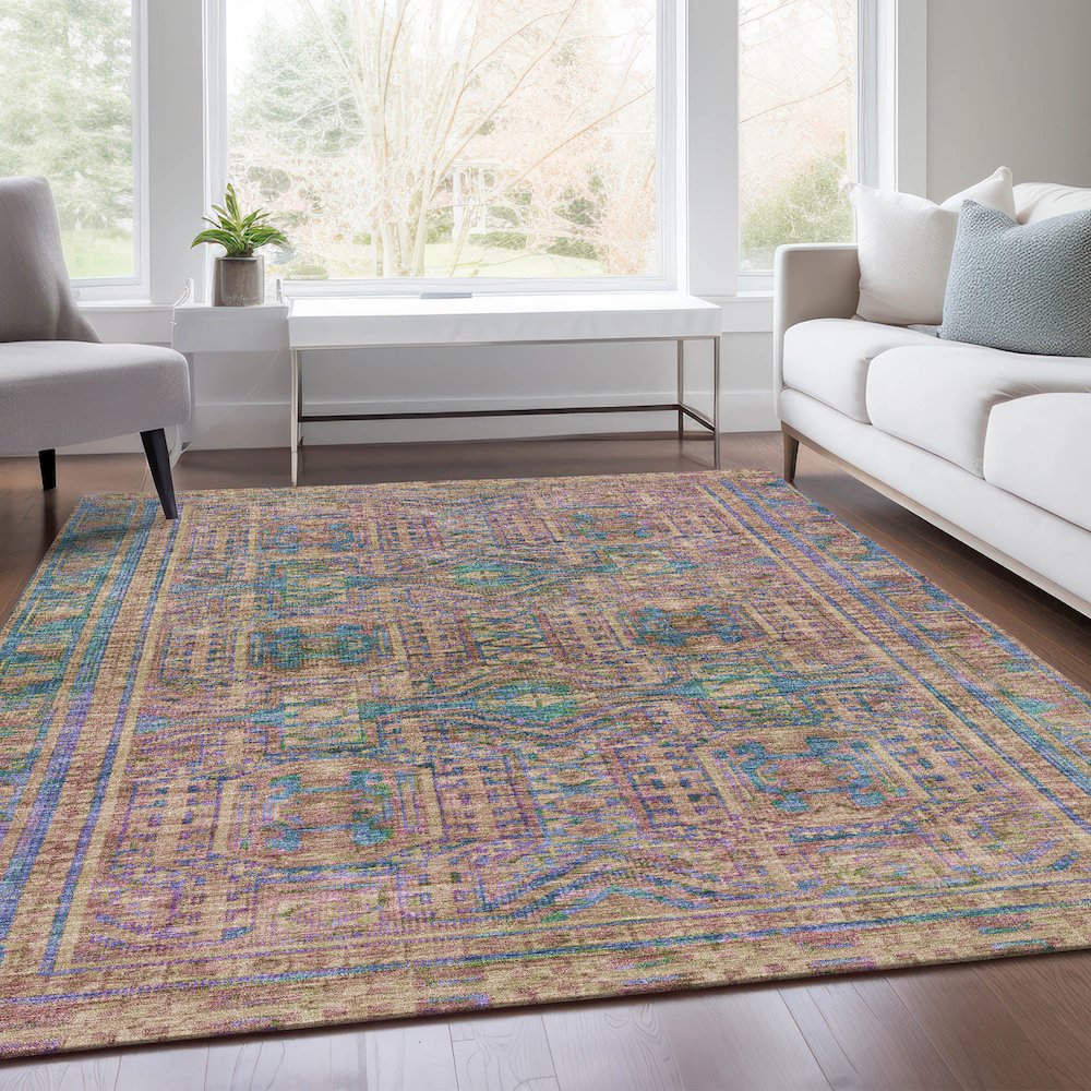 Machine Washable Indoor/Outdoor Chantille Orange 5' x 7'6" Rug. Picture 6