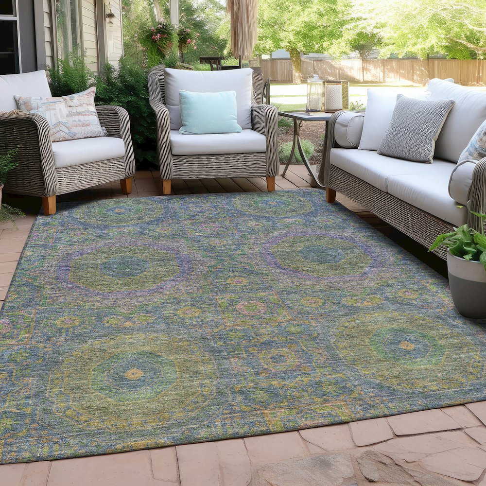 Machine Washable Indoor/Outdoor Chantille Blue 5' x 7'6" Rug. Picture 7