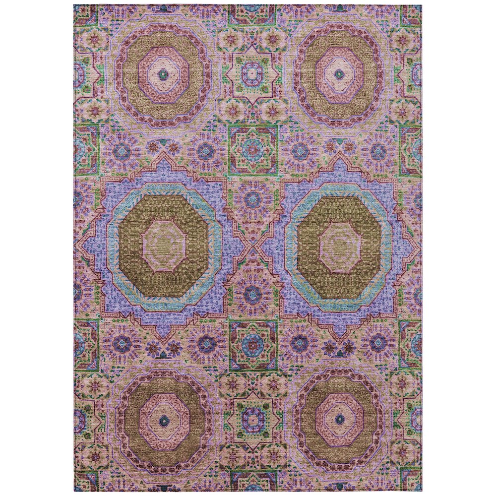 Machine Washable Indoor/Outdoor Chantille Pink 5' x 7'6" Rug. Picture 1