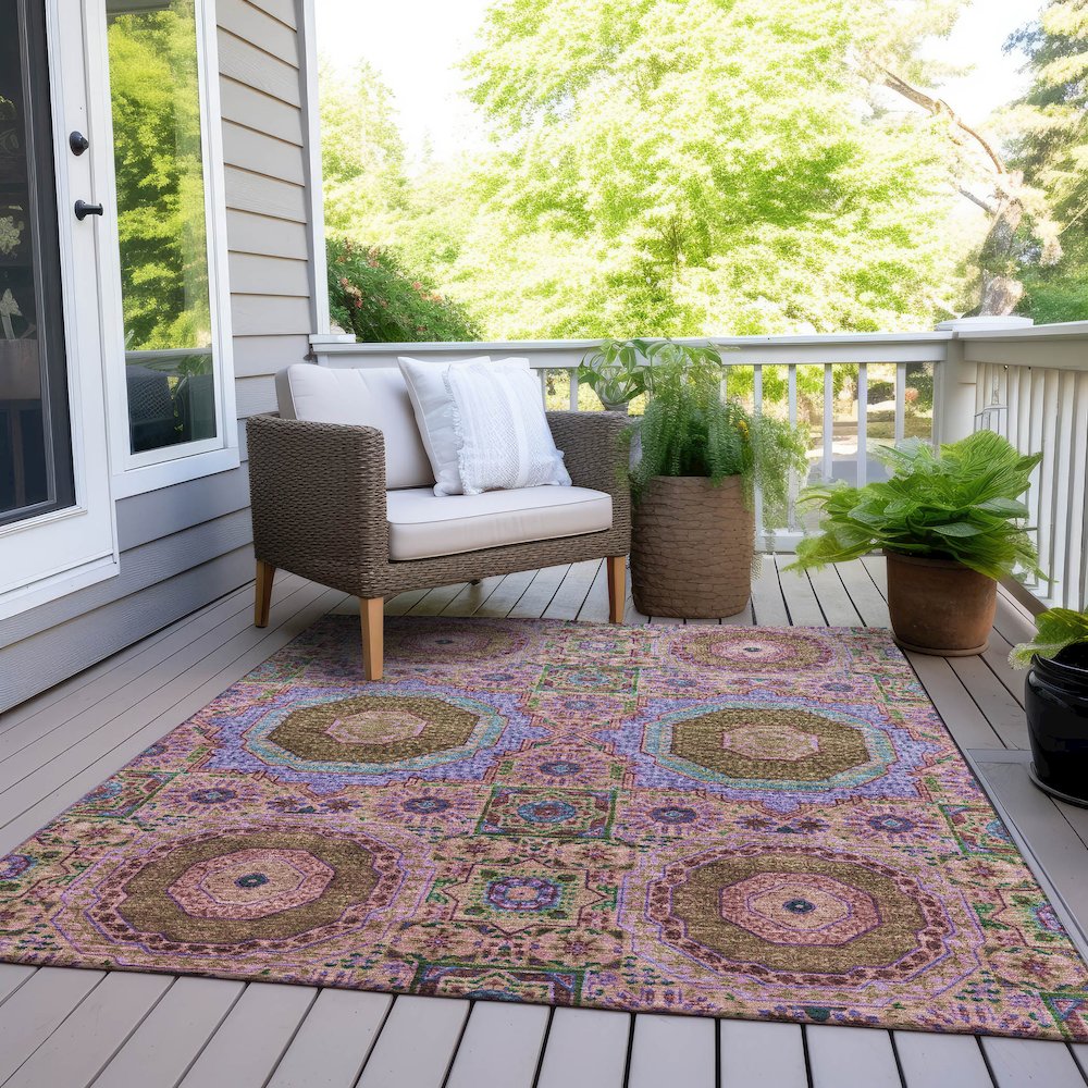 Machine Washable Indoor/Outdoor Chantille Pink 5' x 7'6" Rug. Picture 8