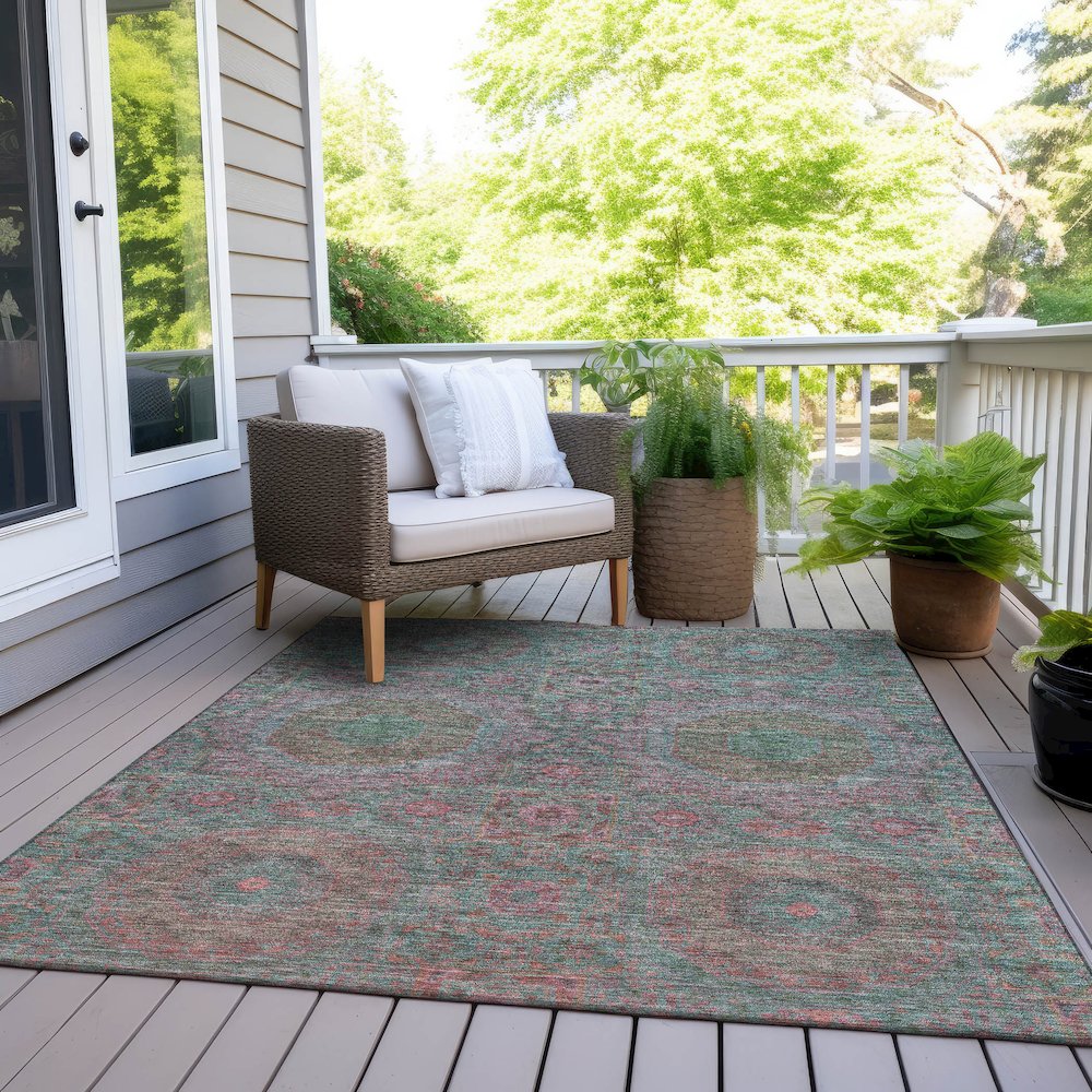 Machine Washable Indoor/Outdoor Chantille Teal 5' x 7'6" Rug. Picture 8
