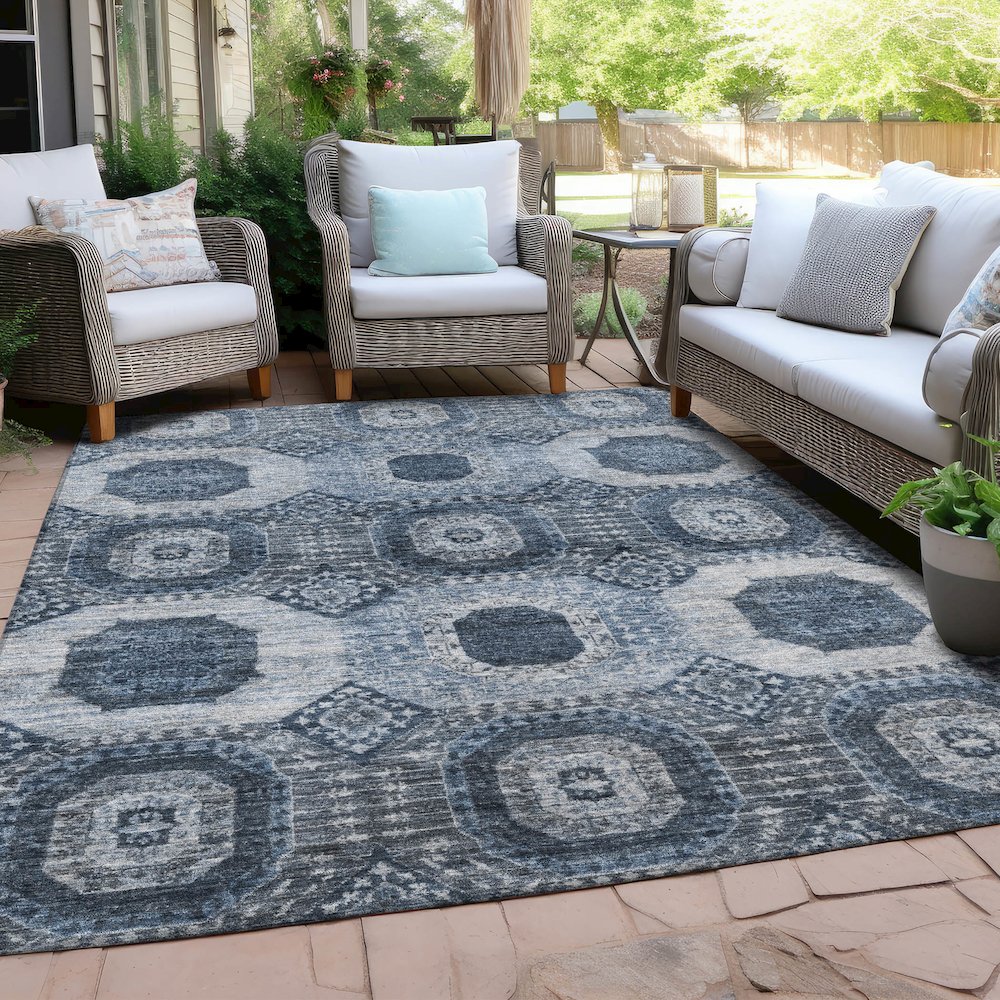 Machine Washable Indoor/Outdoor Chantille Blue 5' x 7'6" Rug. Picture 7