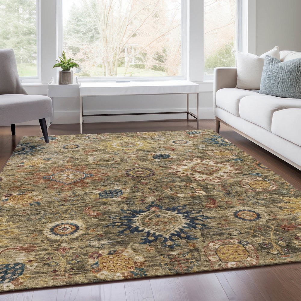 Machine Washable Indoor/Outdoor Chantille Brown 5' x 7'6" Rug. Picture 6