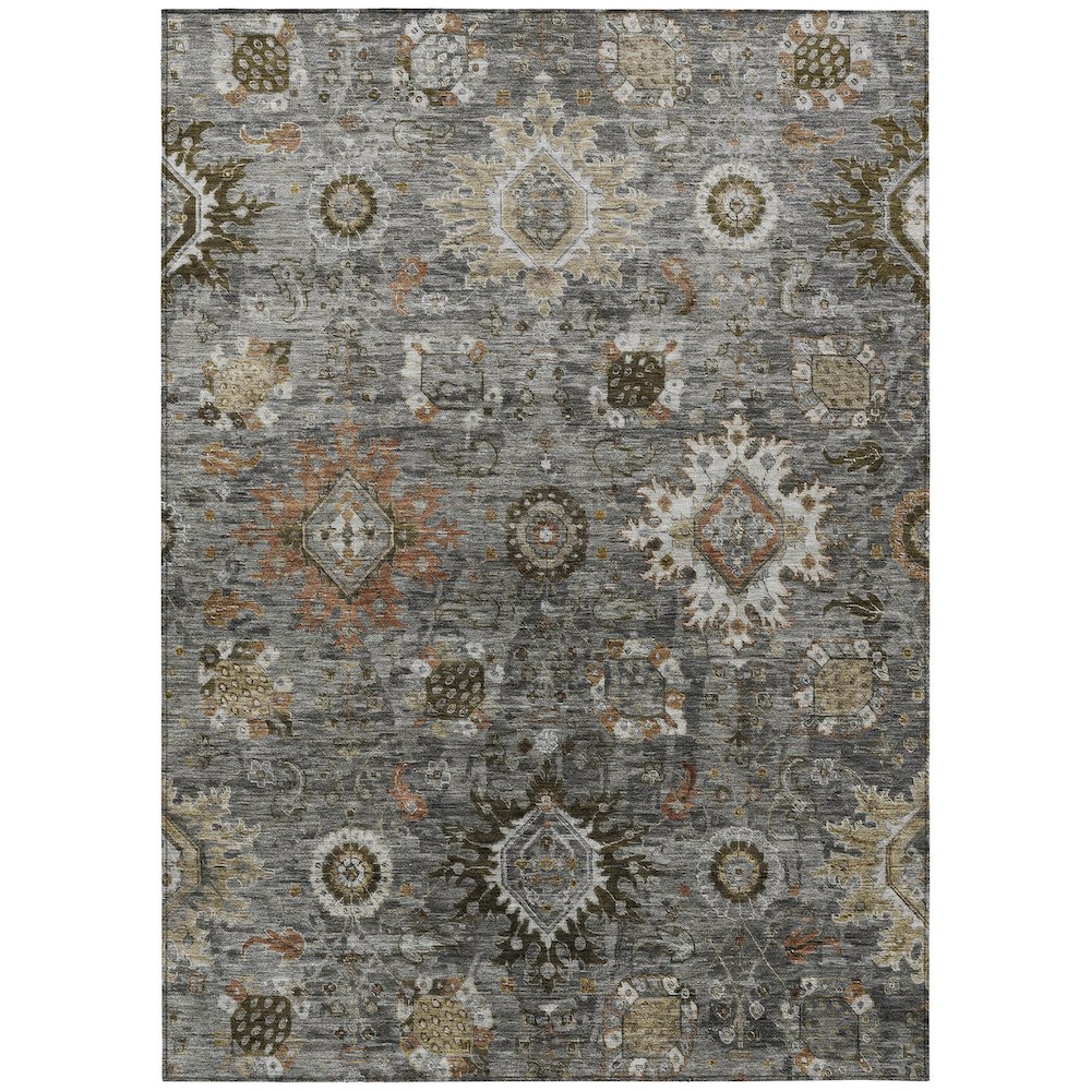Machine Washable Indoor/Outdoor Chantille Pewter 5' x 7'6" Rug. Picture 1
