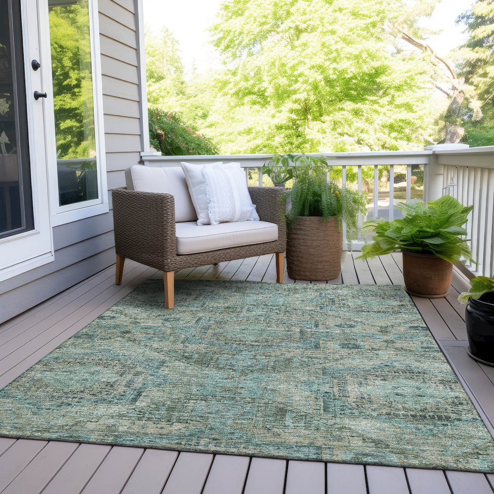 Machine Washable Indoor/Outdoor Chantille Sage 5' x 7'6" Rug. Picture 8