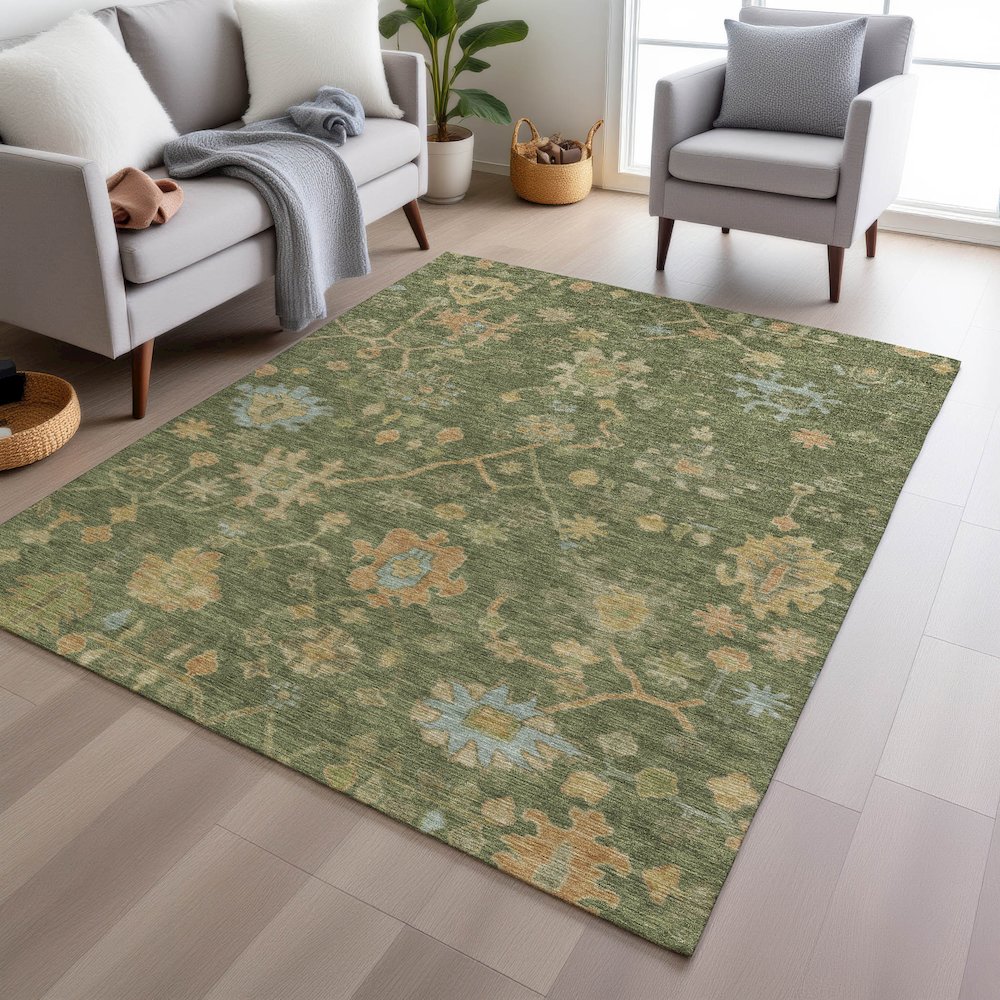 Machine Washable Indoor/Outdoor Chantille Fern 5' x 7'6" Rug. Picture 5