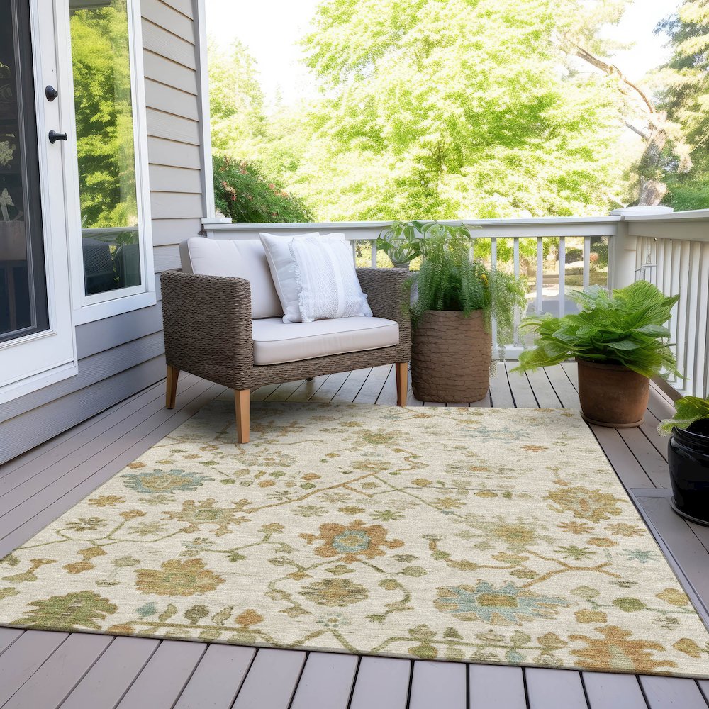 Machine Washable Indoor/Outdoor Chantille Ivory 5' x 7'6" Rug. Picture 8
