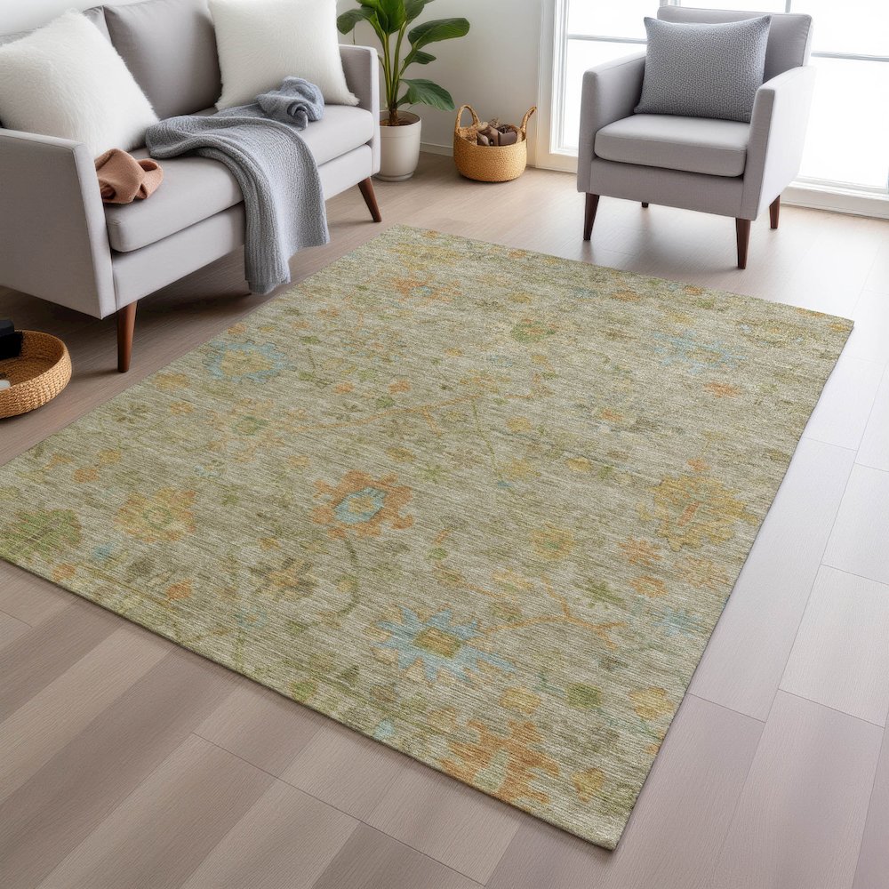 Machine Washable Indoor/Outdoor Chantille Khaki 5' x 7'6" Rug. Picture 5