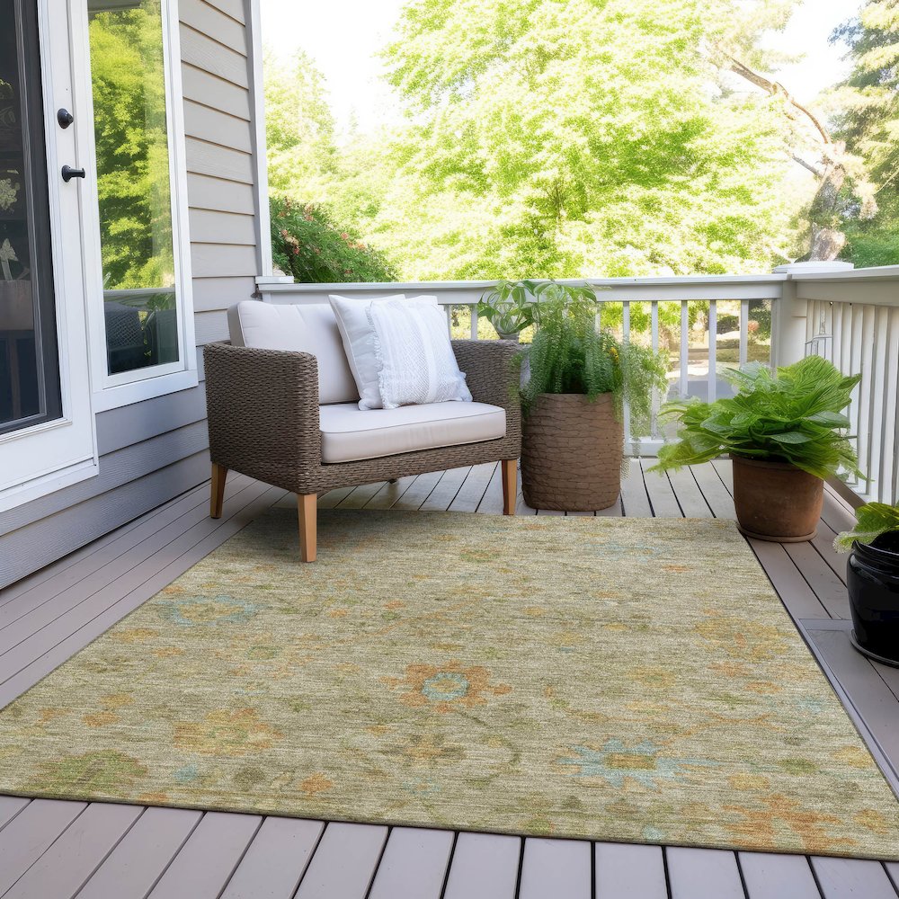 Machine Washable Indoor/Outdoor Chantille Khaki 5' x 7'6" Rug. Picture 8