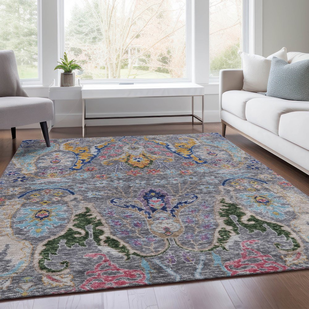 Machine Washable Indoor/Outdoor Chantille Gray 5' x 7'6" Rug. Picture 6
