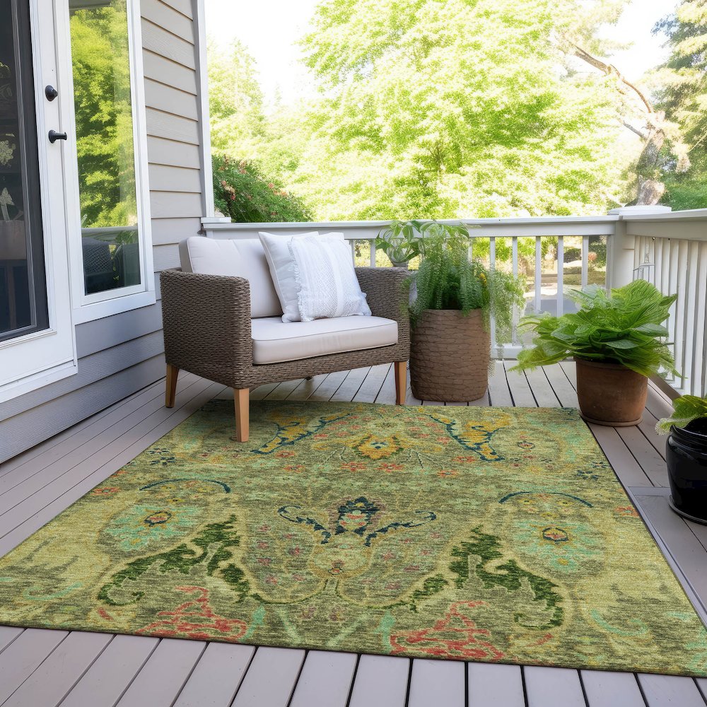 Machine Washable Indoor/Outdoor Chantille Green 5' x 7'6" Rug. Picture 8