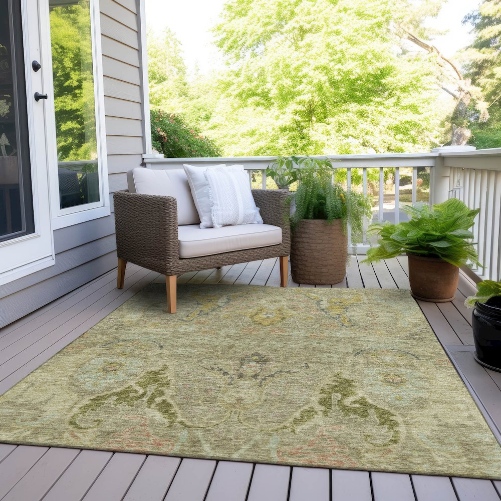 Machine Washable Indoor/Outdoor Chantille Khaki 5' x 7'6" Rug. Picture 8