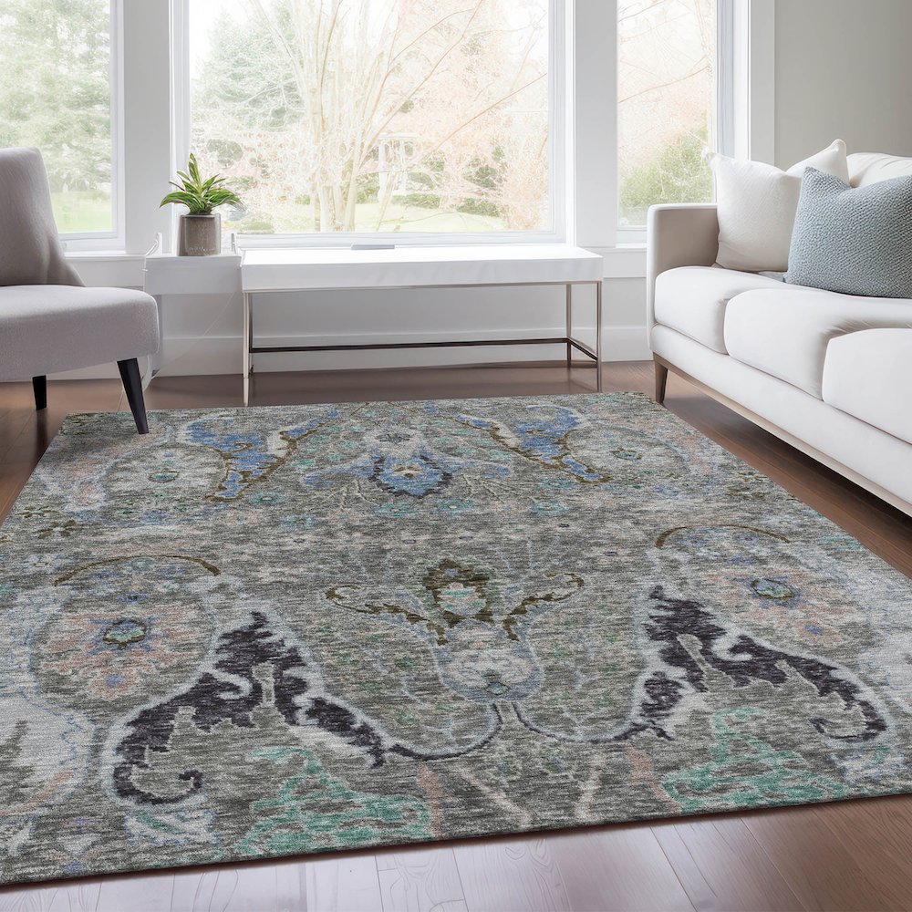 Machine Washable Indoor/Outdoor Chantille Pewter 5' x 7'6" Rug. Picture 6