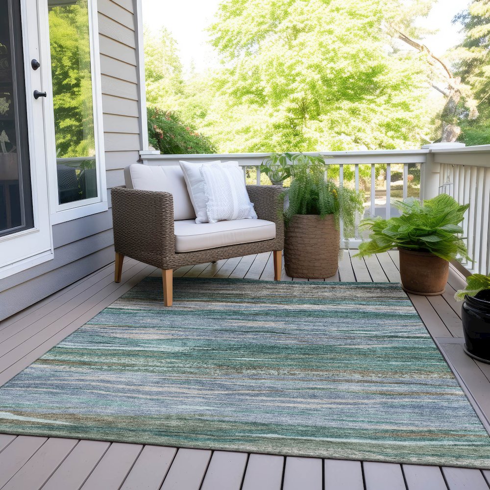 Machine Washable Indoor/Outdoor Chantille Teal 5' x 7'6" Rug. Picture 8
