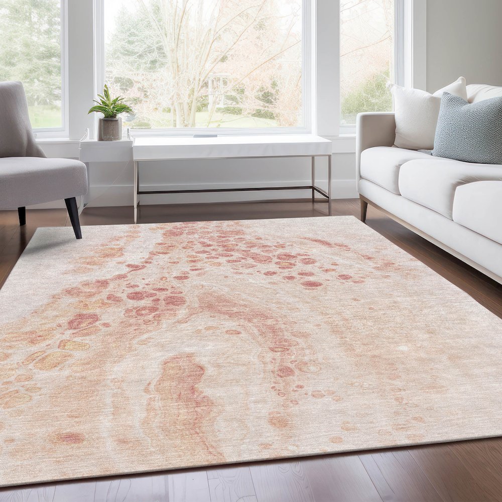 Machine Washable Indoor/Outdoor Chantille Salmon 5' x 7'6" Rug. Picture 6