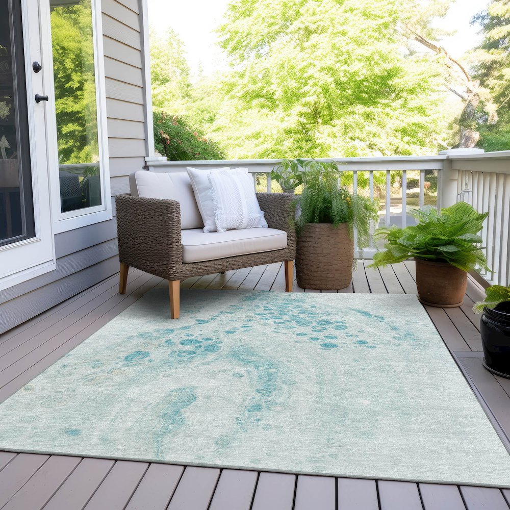 Machine Washable Indoor/Outdoor Chantille Teal 5' x 7'6" Rug. Picture 8