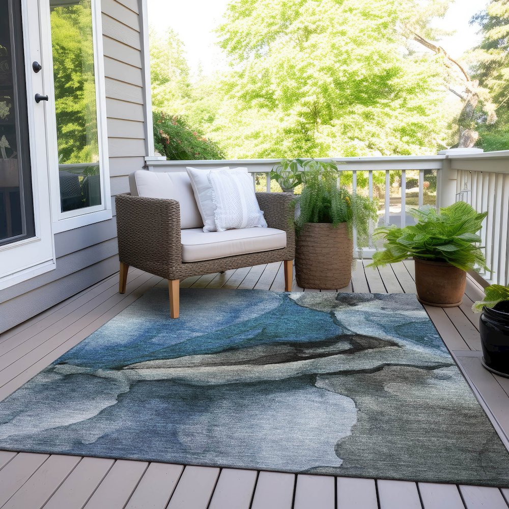 Machine Washable Indoor/Outdoor Chantille Blue 5' x 7'6" Rug. Picture 8
