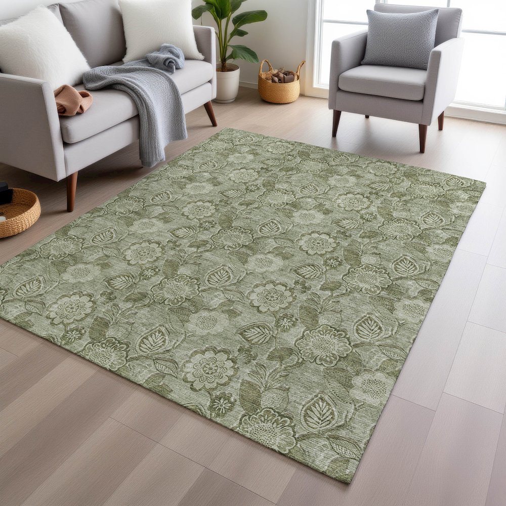 Machine Washable Indoor/Outdoor Chantille Aloe 5' x 7'6" Rug. Picture 5