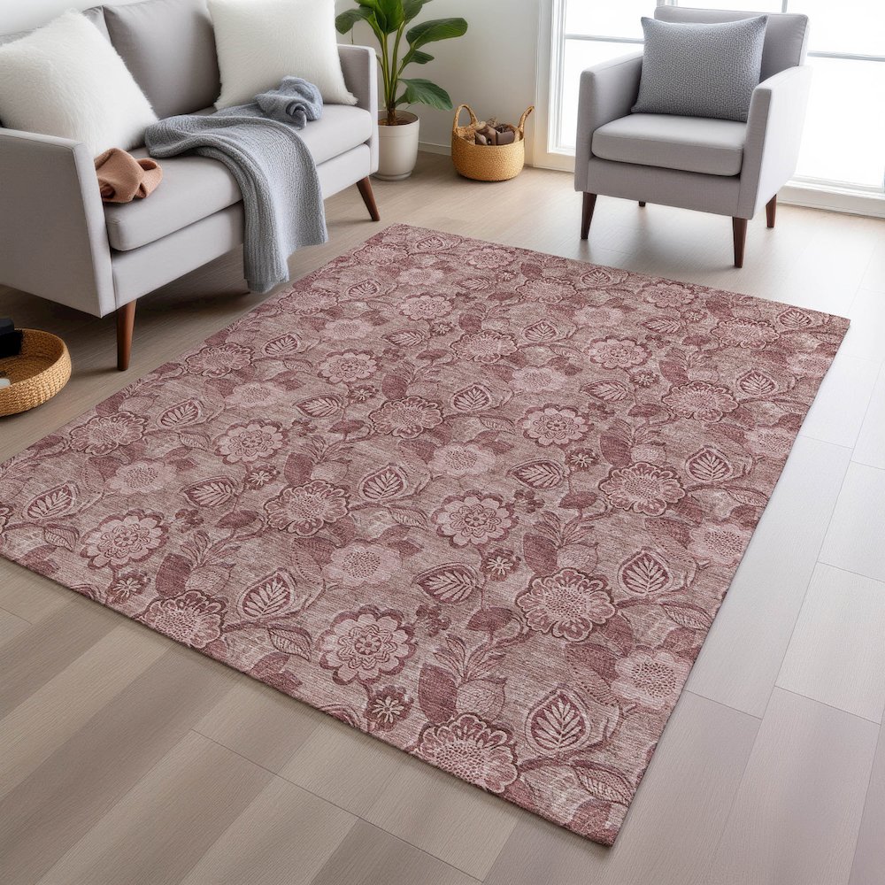 Machine Washable Indoor/Outdoor Chantille Blush 5' x 7'6" Rug. Picture 5