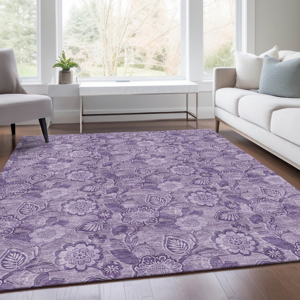 Machine Washable Indoor/Outdoor Chantille Plum 5' x 7'6" Rug. Picture 6