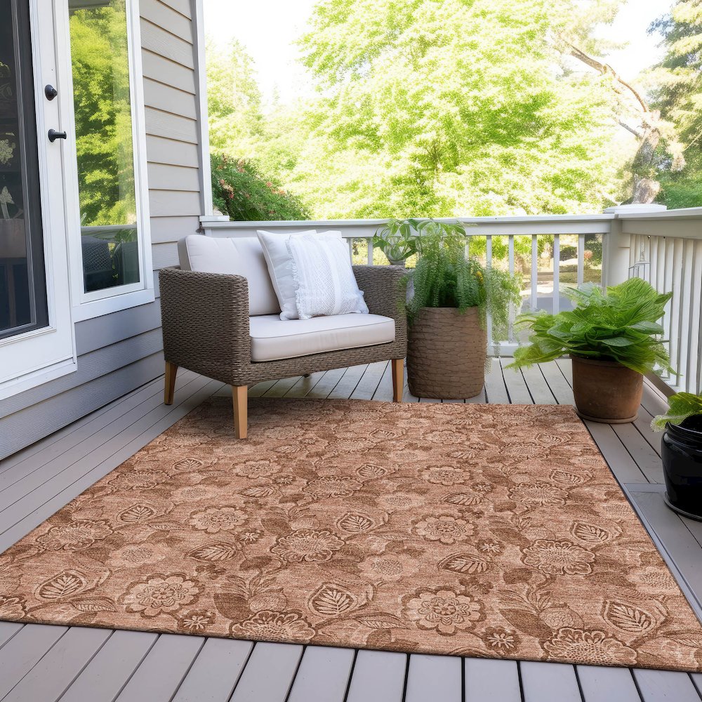 Machine Washable Indoor/Outdoor Chantille Terracotta 5' x 7'6" Rug. Picture 8