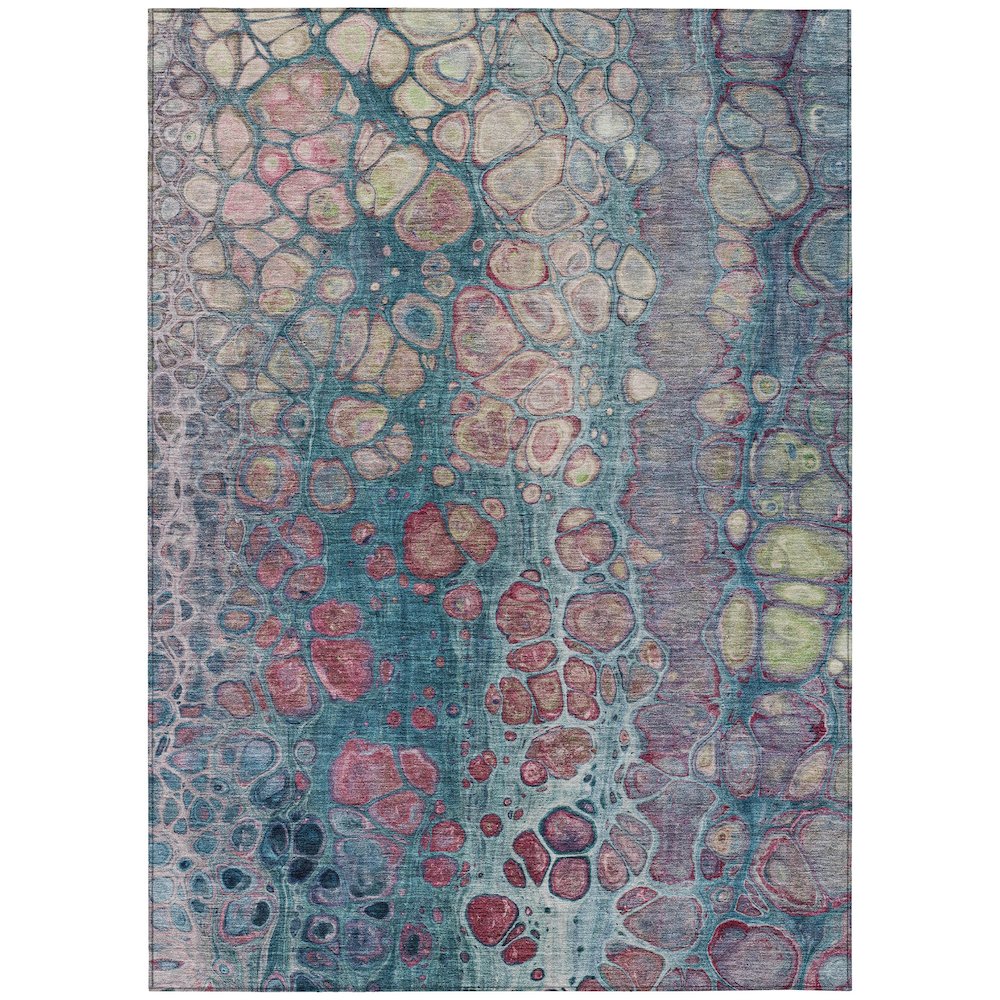 Machine Washable Indoor/Outdoor Chantille Teal 5' x 7'6" Rug. Picture 1
