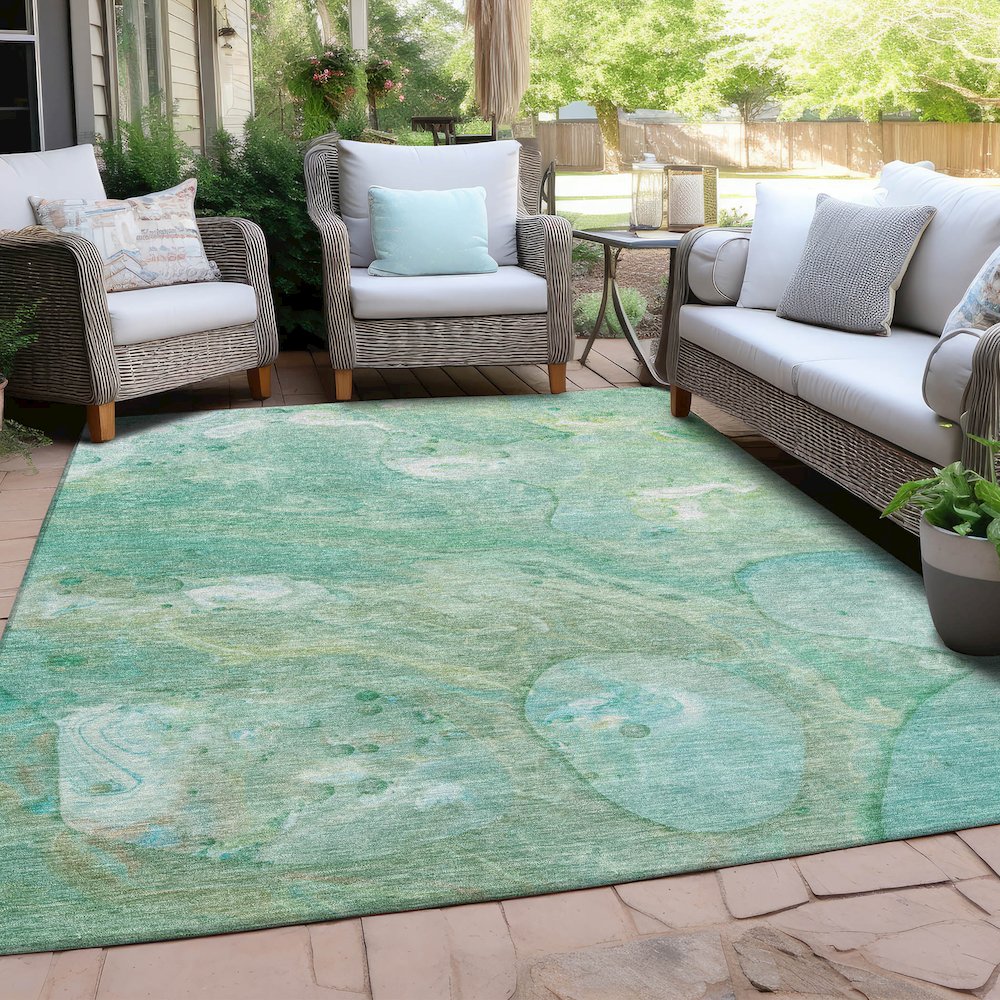 Machine Washable Indoor/Outdoor Chantille Teal 5' x 7'6" Rug. Picture 7