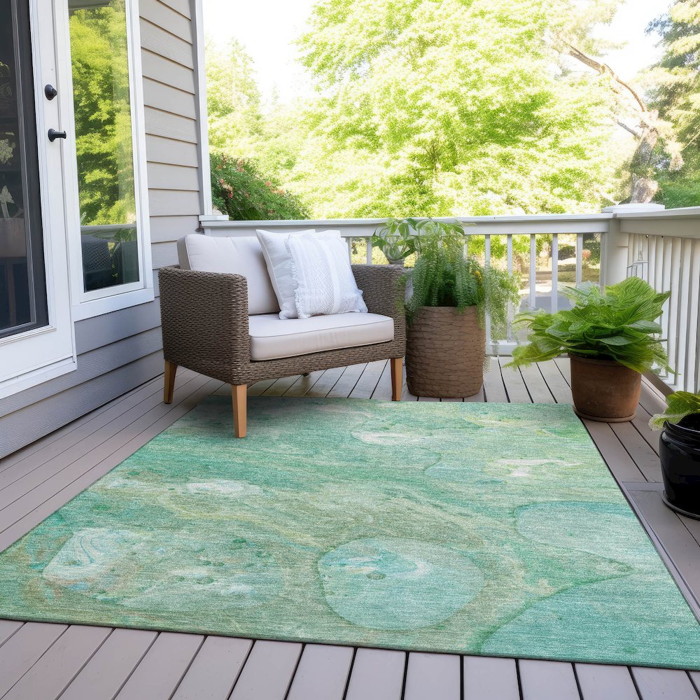 Machine Washable Indoor/Outdoor Chantille Teal 5' x 7'6" Rug. Picture 8