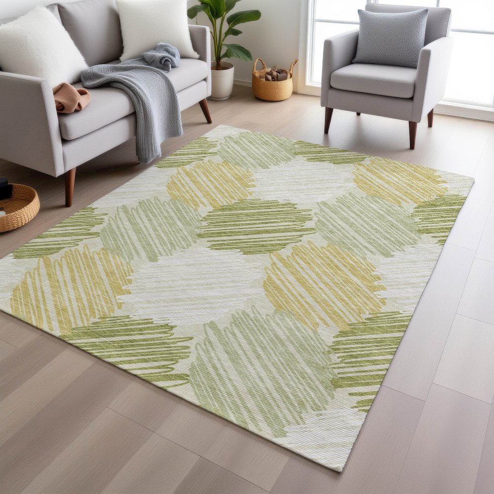 Machine Washable Indoor/Outdoor Chantille Green 5' x 7'6" Rug. Picture 5