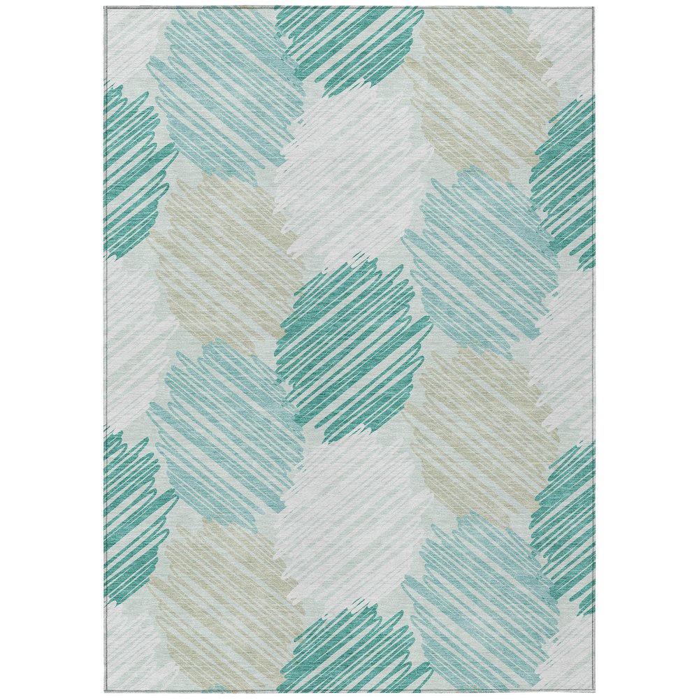 Machine Washable Indoor/Outdoor Chantille Teal 5' x 7'6" Rug. Picture 1