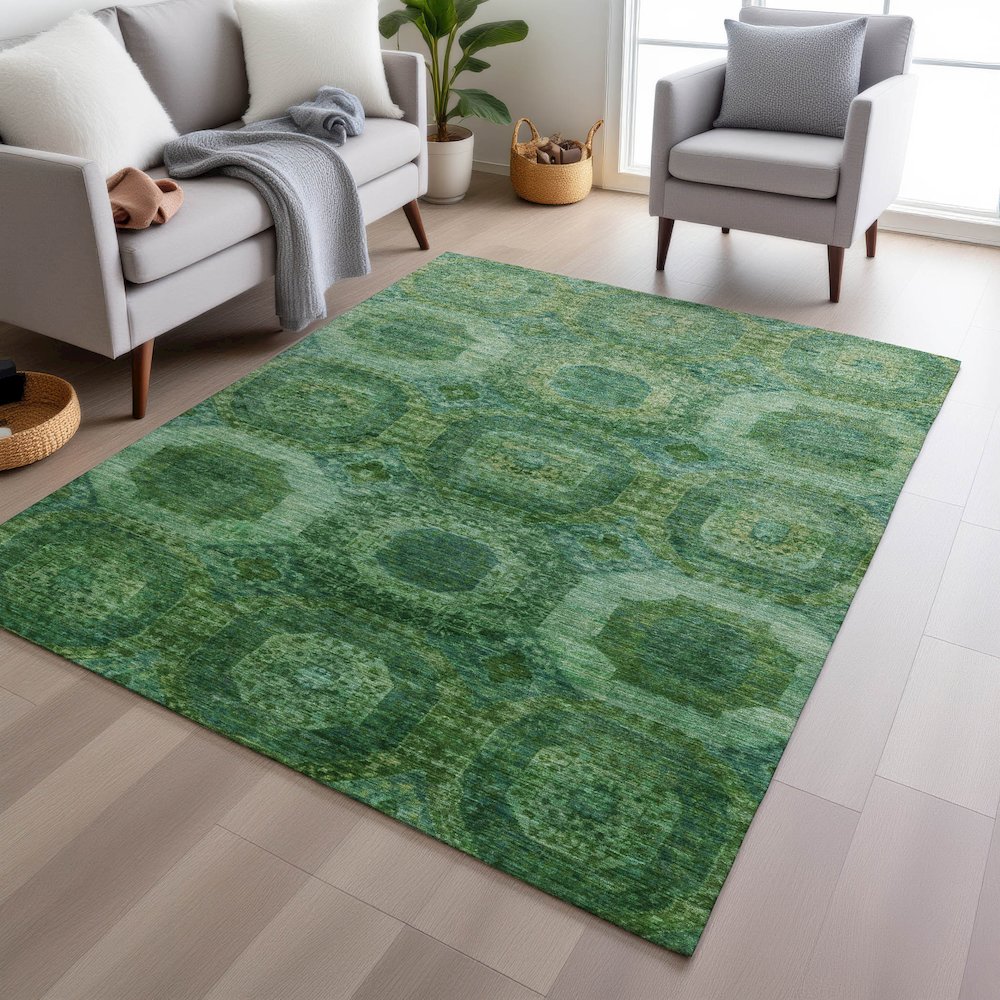 Machine Washable Indoor/Outdoor Chantille Emerald 5' x 7'6" Rug. Picture 5